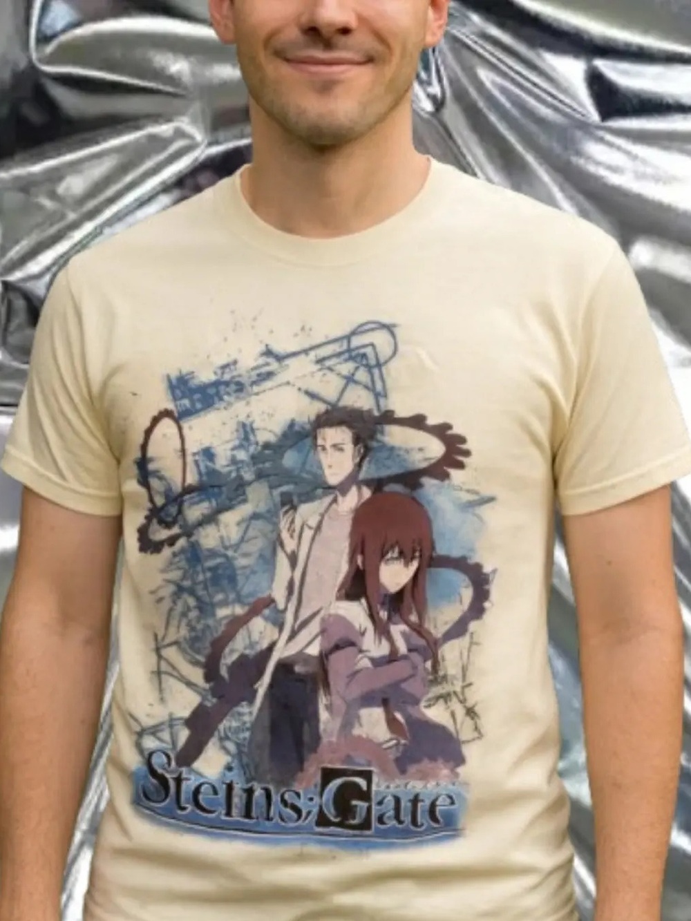 NWOT Steins;Gate Graphic Tee - Cream Anime Print M E87